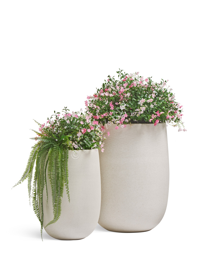 Кашпо TREEZ ERGO - Fine Rock - Высокая округлая чаша - Белый камень фото