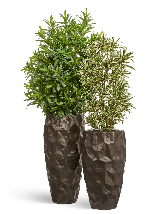 Кашпо TREEZ Effectory - Metal - Высокий округлый конус Design Crumple - Чернёная бронза фото