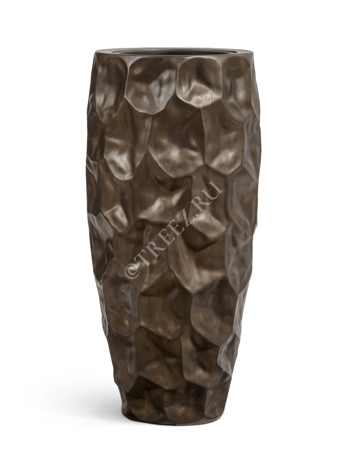 Кашпо TREEZ Effectory - Metal - Высокий округлый конус Design Crumple - Чернёная бронза фото