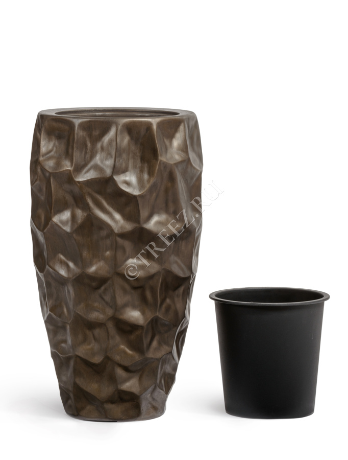 Кашпо TREEZ Effectory - Metal - Высокий округлый конус Design Crumple - Чернёная бронза фото