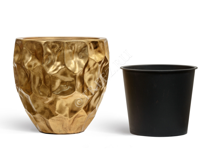 Кашпо TREEZ Effectory - Metal - Округлая чаша Design Crumple - Сусальное золото фото