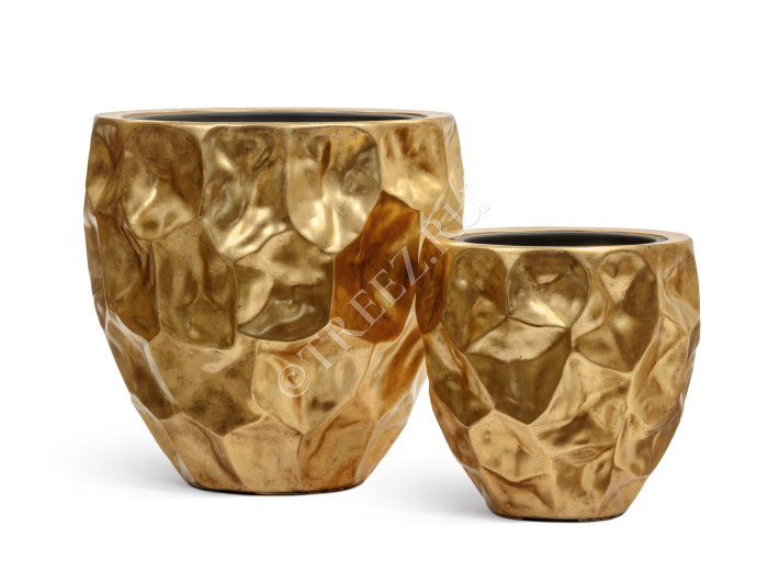 Кашпо TREEZ Effectory - Metal - Округлая чаша Design Crumple - Сусальное золото фото