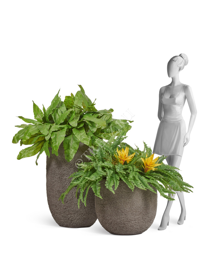 Кашпо TREEZ Effectory - Terra- Высокая чаша - Серый беж фото