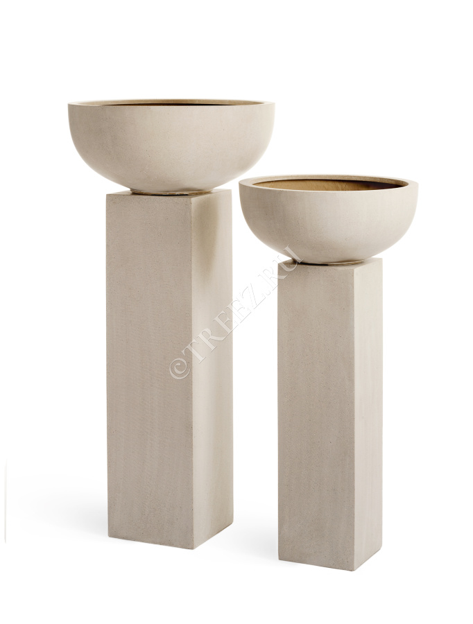 Кашпо TREEZ Effectory - Beton - Низкая сферическая чаша - Белый песок фото