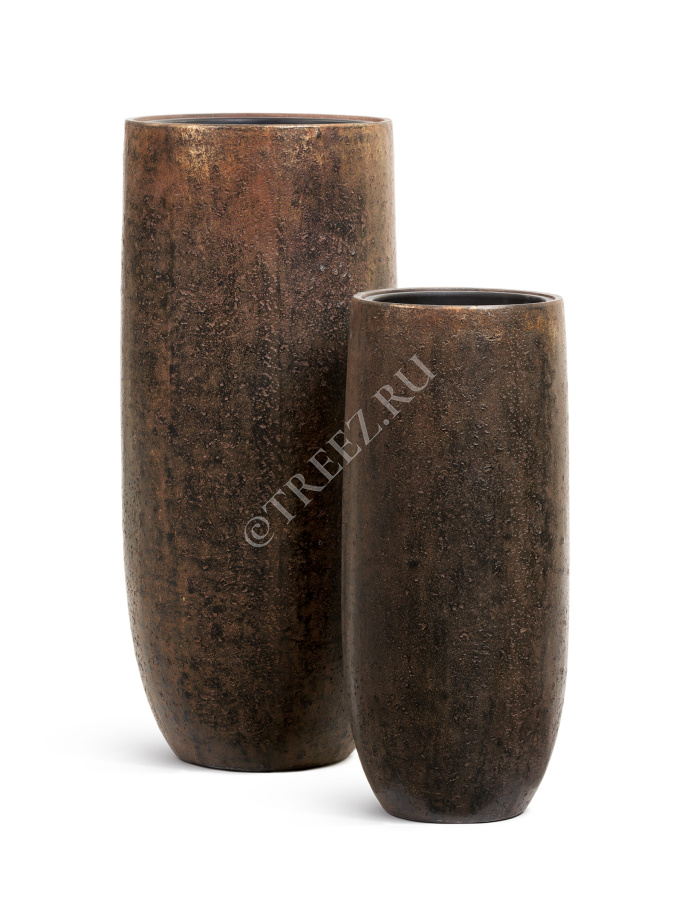 Кашпо TREEZ Effectory - Metal - Высокий округлый конус - Rough с золотой патиной фото