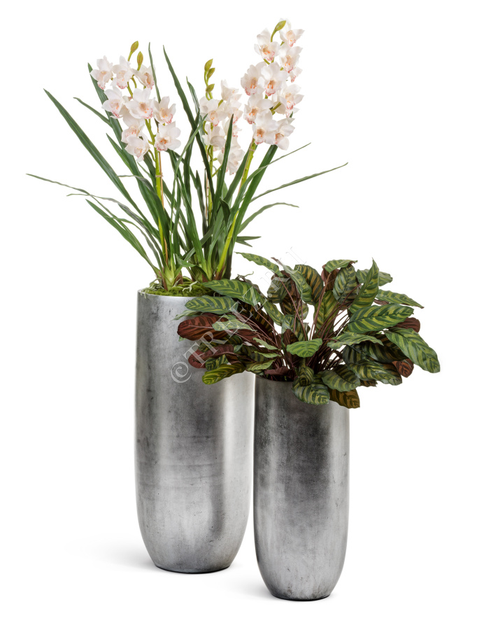 Кашпо TREEZ Effectory - Metal - Высокий округлый конус - Серебро фото