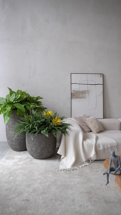 Кашпо TREEZ Effectory - Terra- Высокая чаша - Серый беж фото