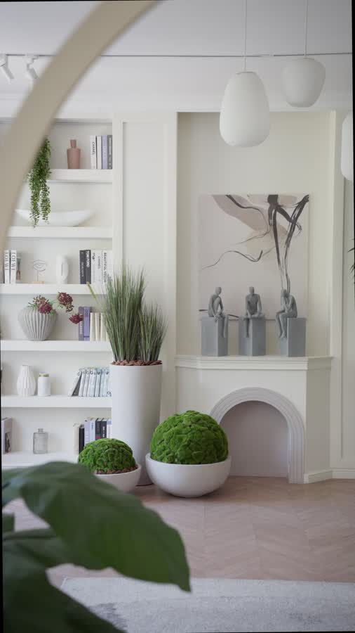 Сет № 43 - Композиция с Ивой и Шарами из Мха в кашпо Treez Effectory Beton Белый песок фото